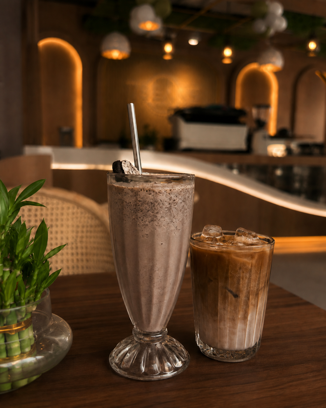 A chilled cookie shake and iced coffee served at 17 Beans Cafe
